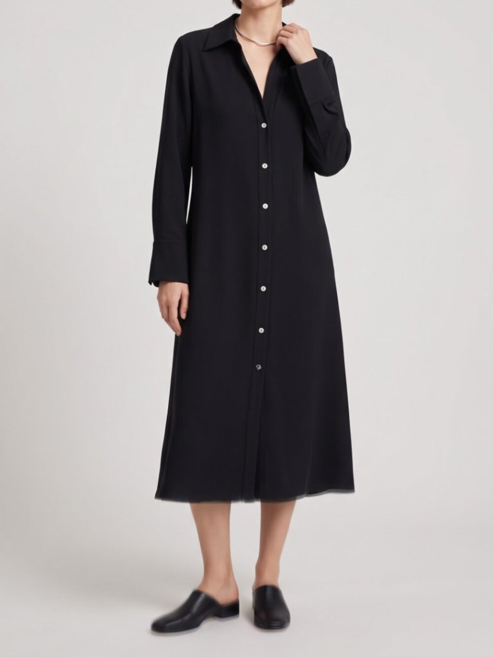 NWT Vince Black Crepe Long Sleeve Shirt Dress Medium M Midi Button Down $498